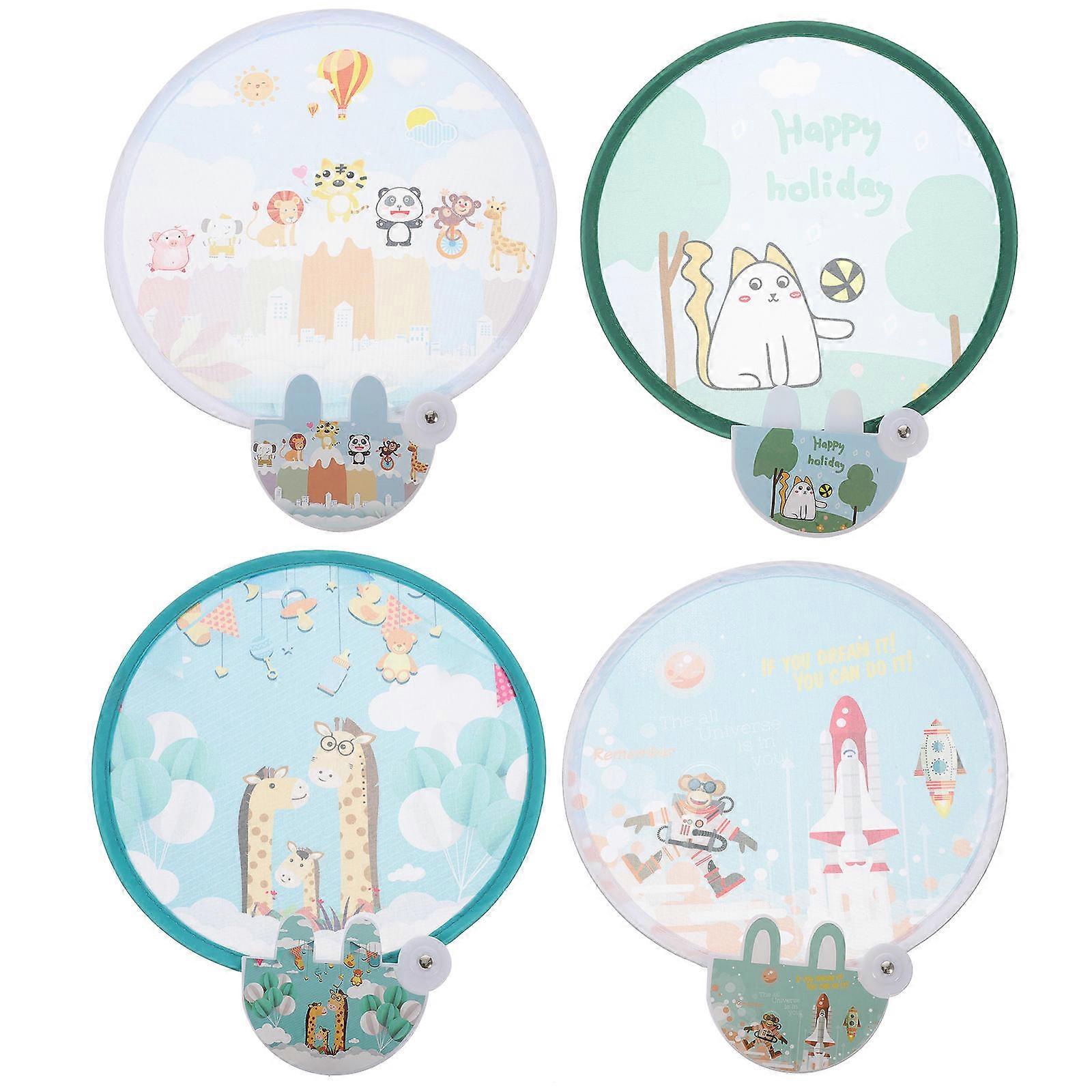 Handheld Round Fan Portable Folding Polyester Cloth Steel Wire For Daily Life Using 25X21X1CM Decoration 4Pcs