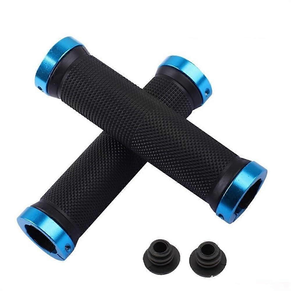 Bicycle rubber grips, alloy lock, bilateral locking handlebar grips, antislip cycling handlebar sleeve (Blue)