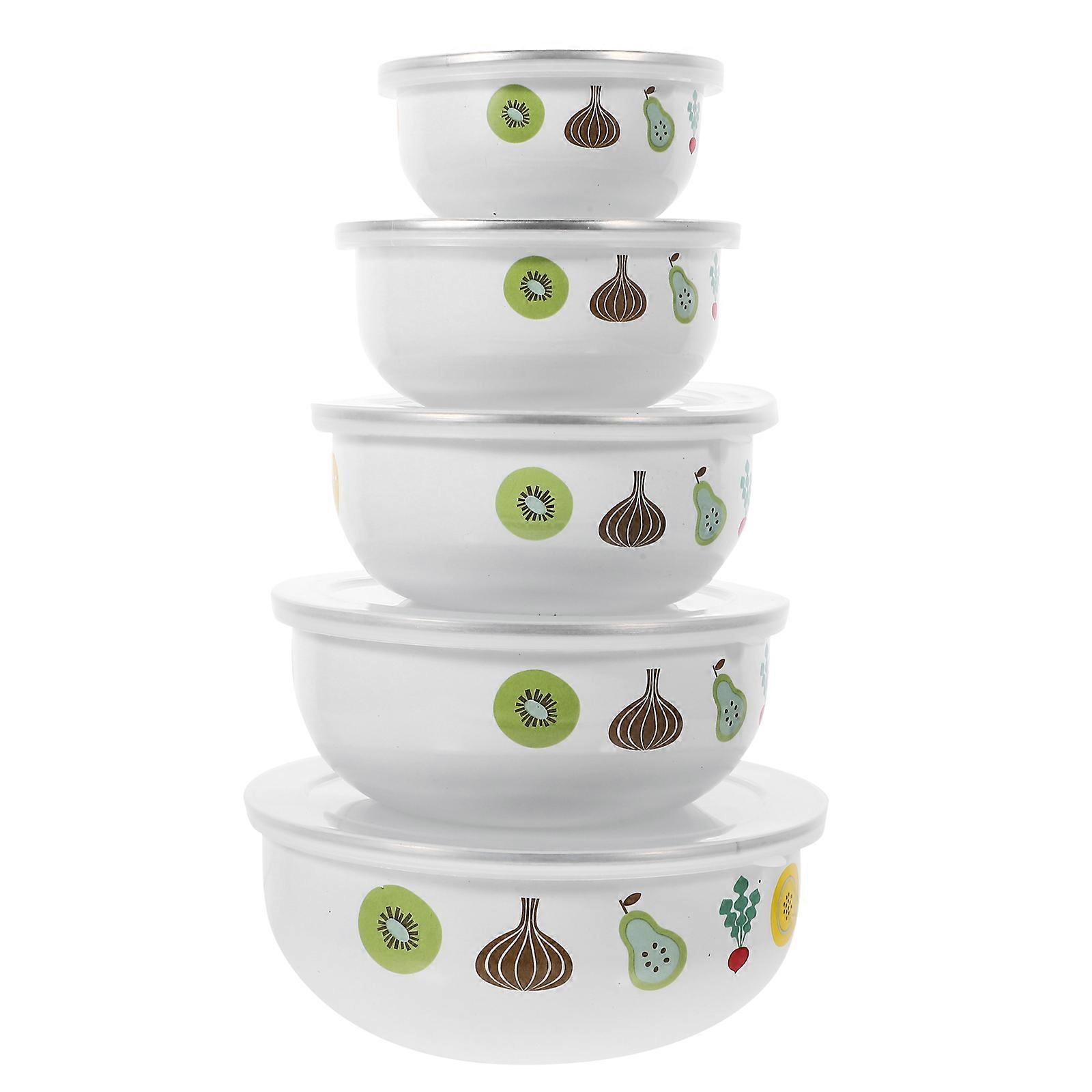 Enamel Preservation Bowl Enamelware Bowls Home Use Assorted Color 18.00X18.00X7.50CM Food Preservation 5Pcs