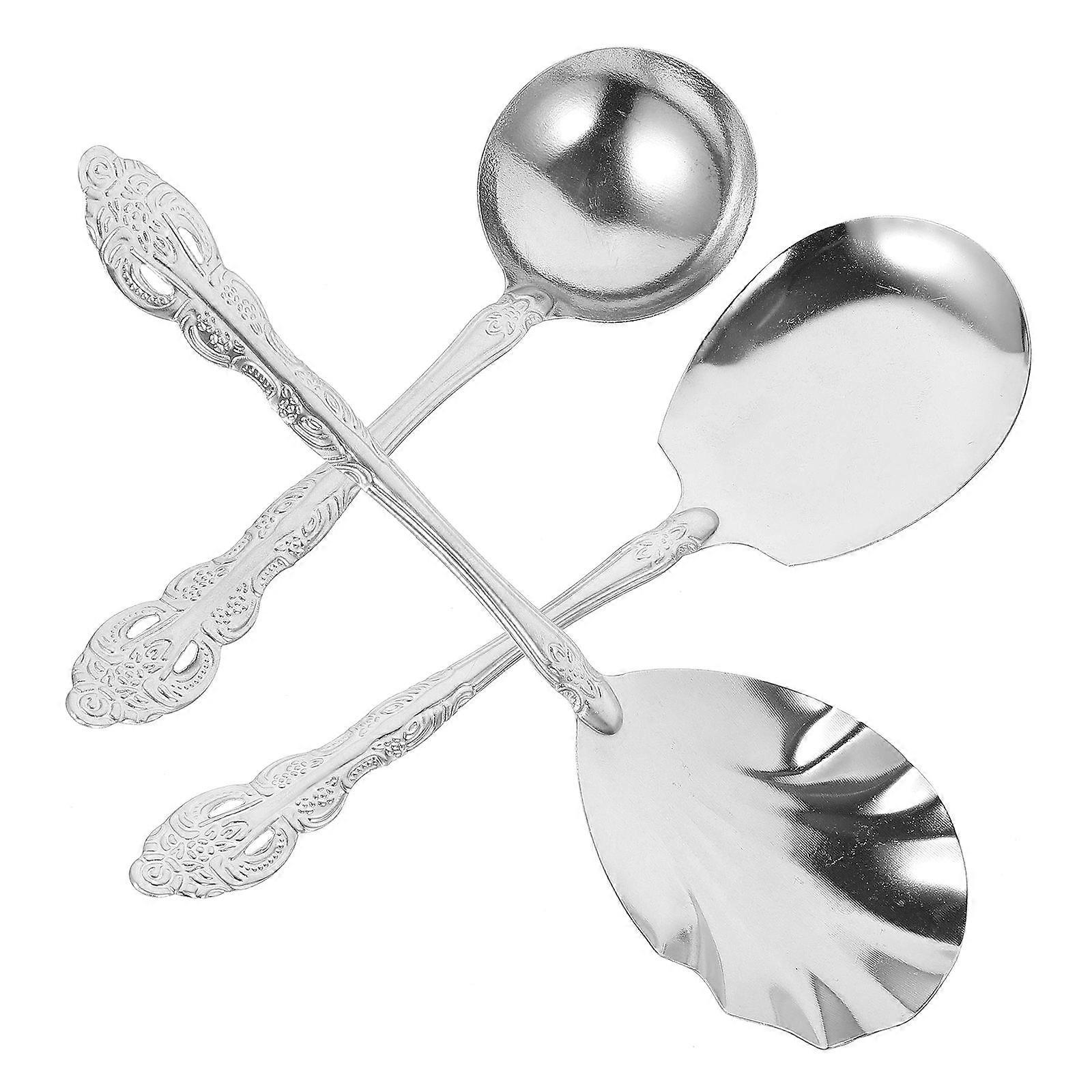 Large Serving Spoon Set Made of Stainless Steel for Eating with Humanized Handle and Wide Applications Silver
