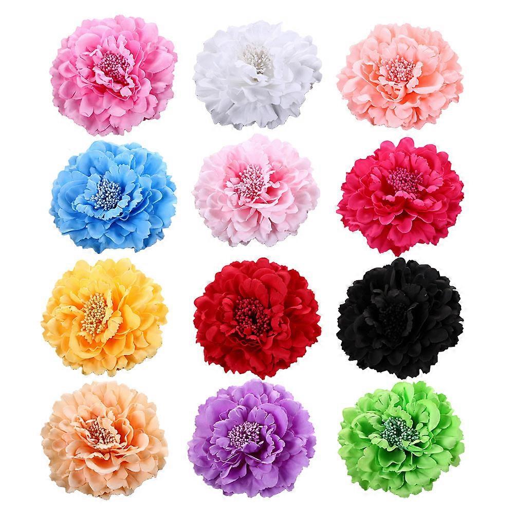 Decorative Hair Clips Simulated Peony Flower Design For Festivals 12Pcs