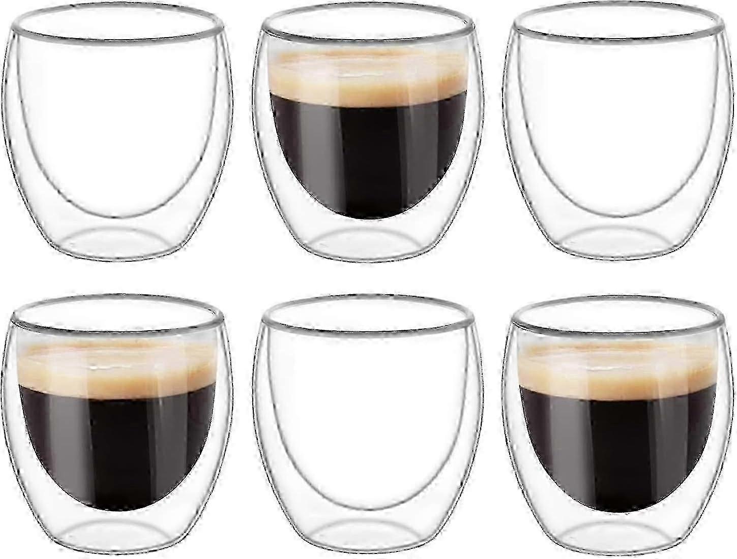6PCS Double Walled Cups Glasses Mugs,Clear Double-Walled Coffee Cups,Double-Walled, Cappuccino,Latte and  Insulated(80ml) YVL