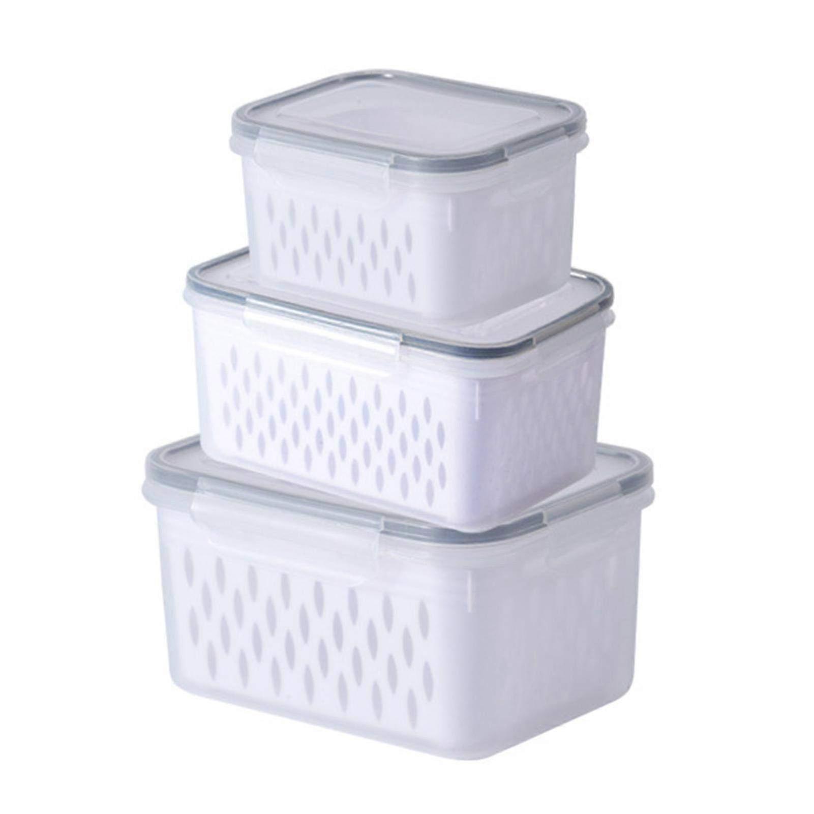 Reusable Sealing Storage Box with Drain Basket for Refrigerator - Vegetable Food Organizer Container