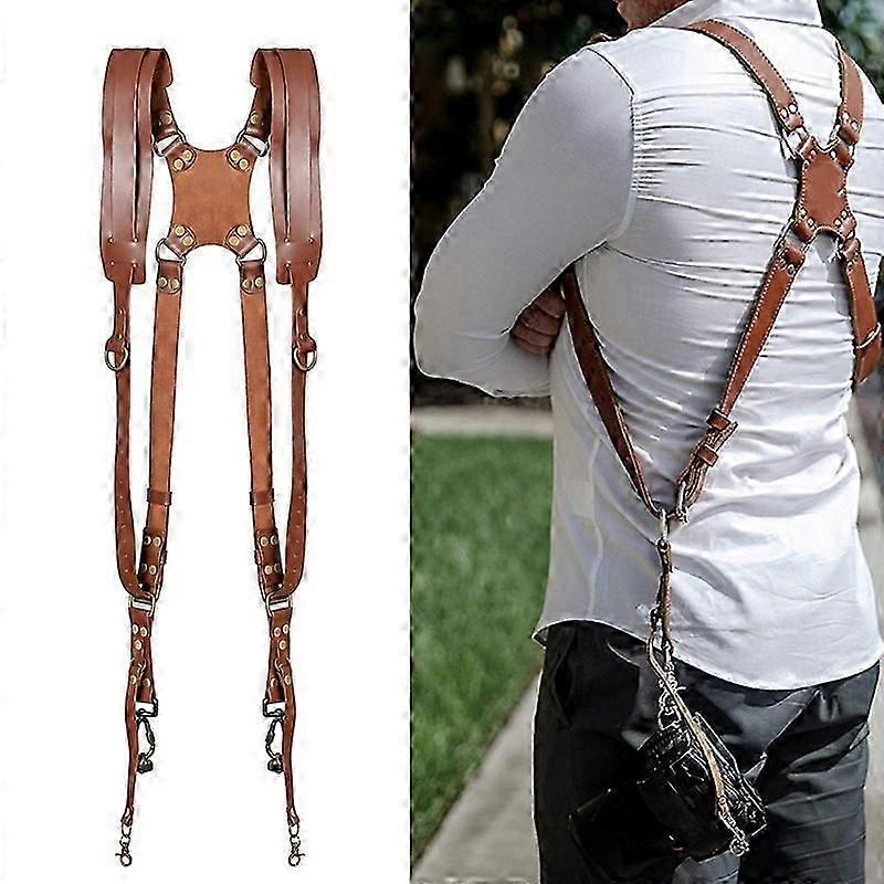 Kamera stropp tilbehør for Twocameras Dual Shoulder Leather Sele Multi Kamera Gear For Dslr / SLR Strap Dual Camera stropp Holder Holster Brown