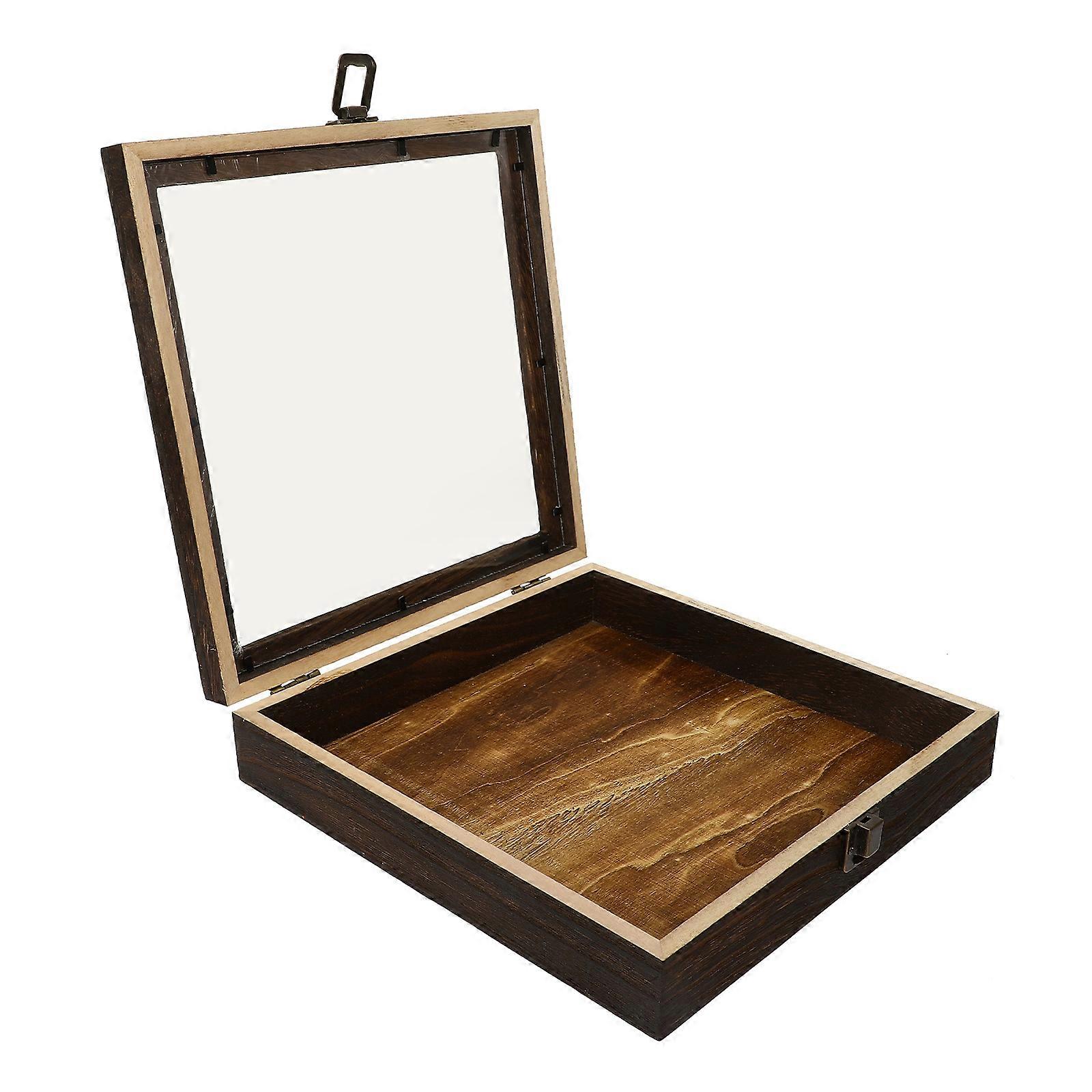 Dried Flower Storage Case Wooden Display Case For Jewelry Coins Crafts Home Decoration 25.00X25.00X5.00CM Retro Style 1Set