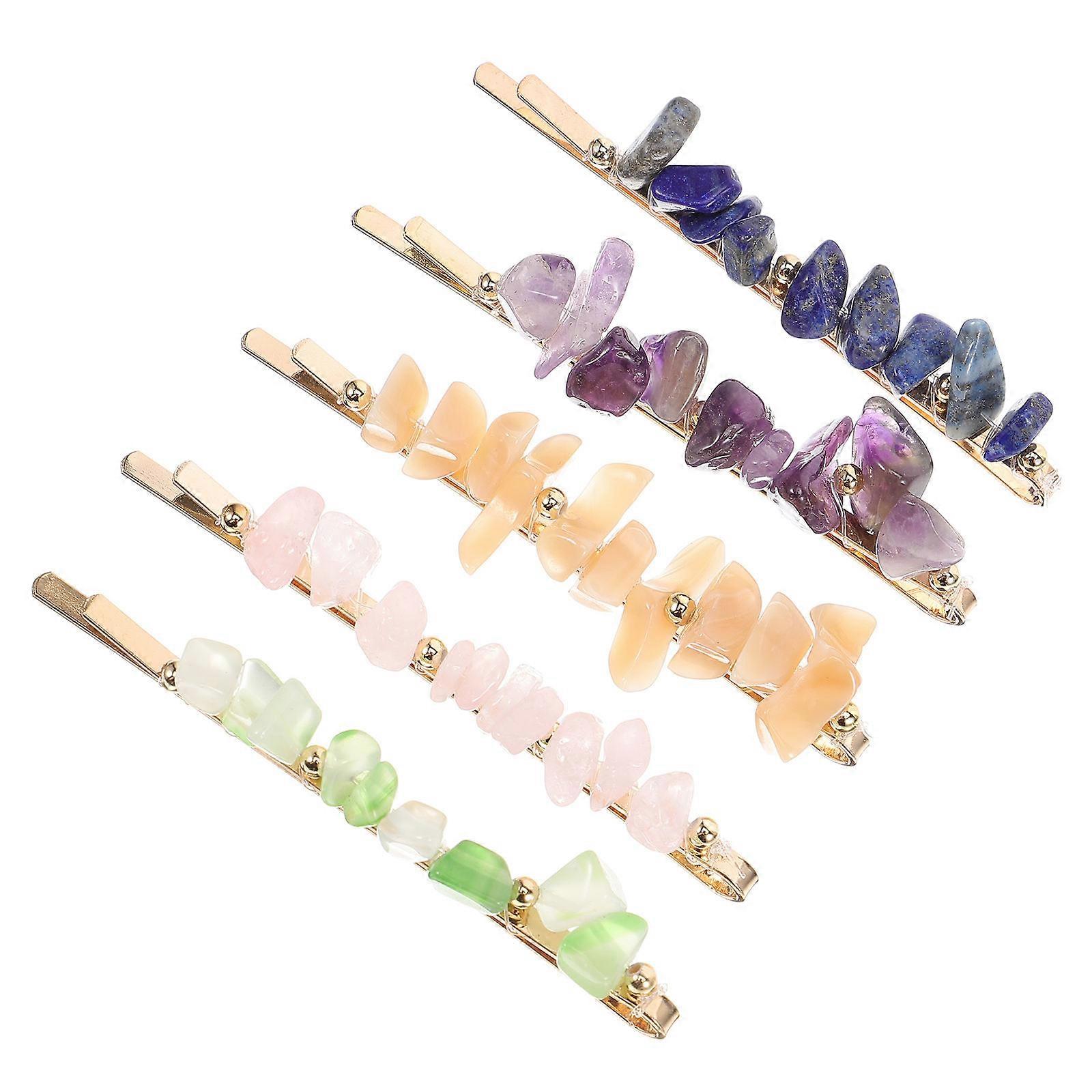Pinces à cheveux avec pinces à cheveux en pierre précieuse pour les femmes Couleur assortie Pierre naturelle et alliage 5pcs
