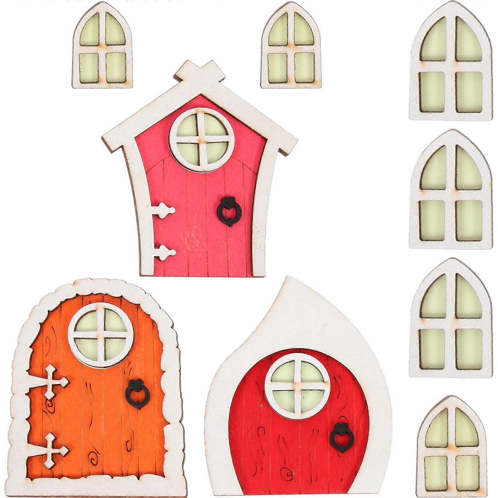 Wooden Fairy Door Decor with Red Color for Decorations 3 Sets Luminous