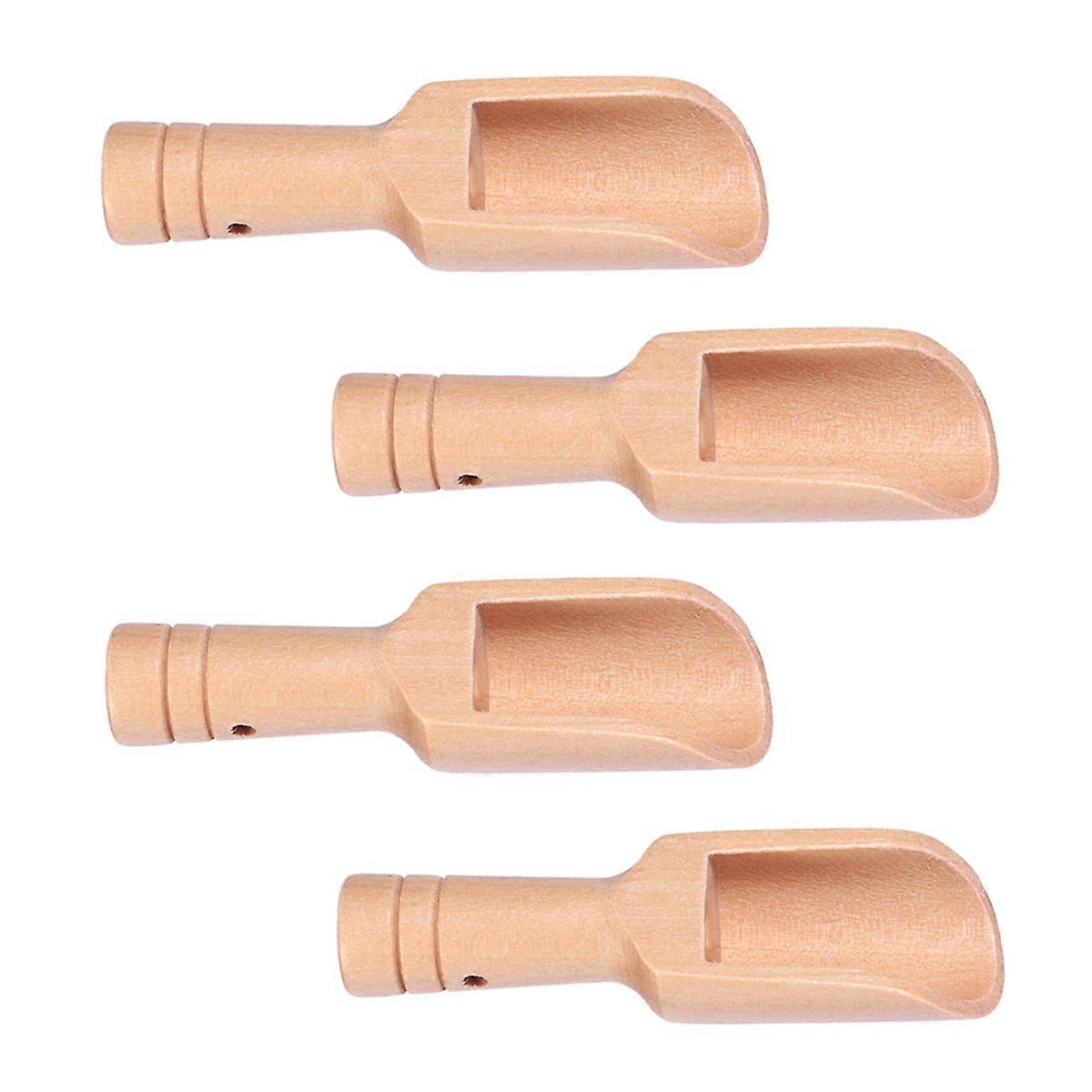 Powder Scoop 4Pcs Wood Material Simple Design Round Handle Ideal For Tea House And Restaurant Use