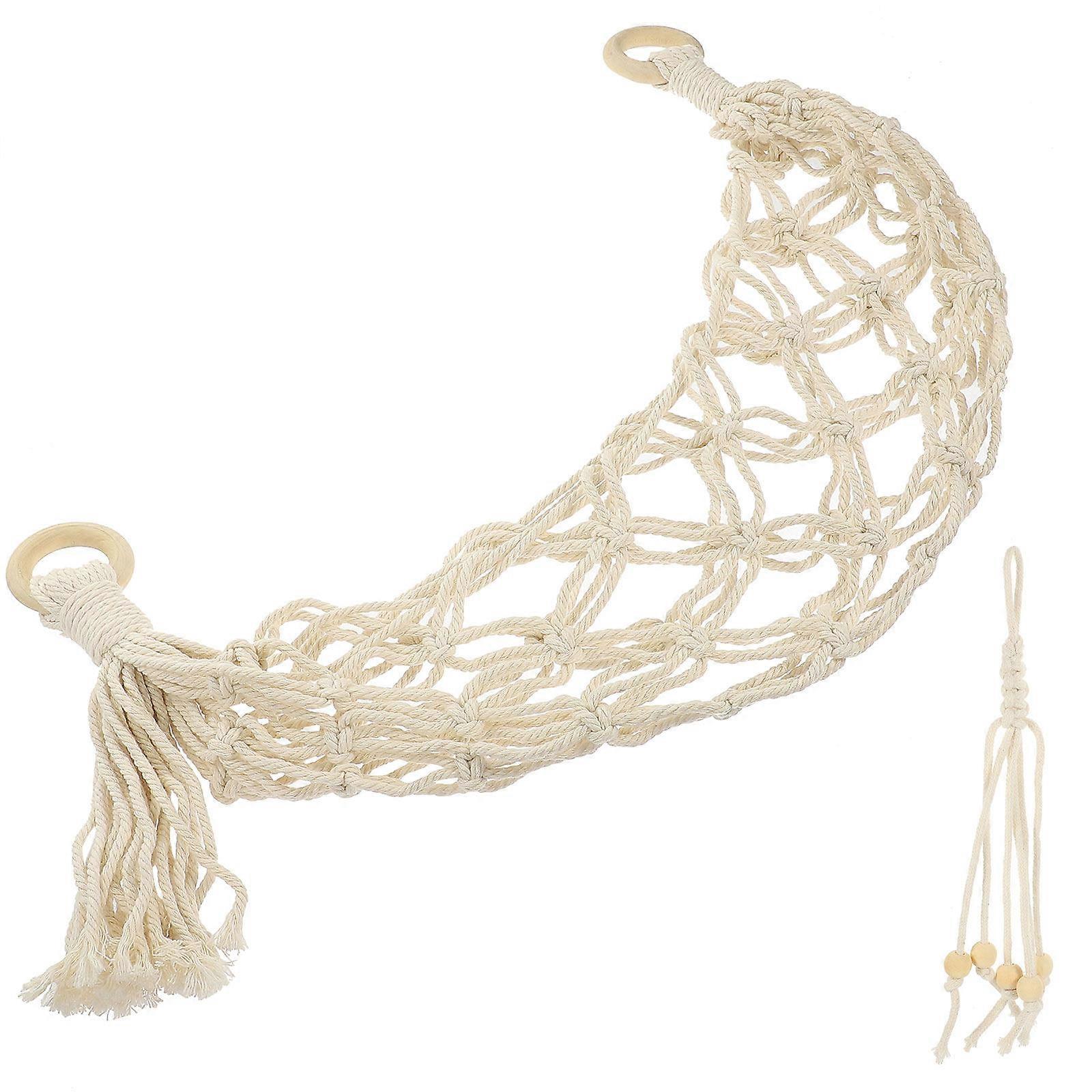 Hand Woven Cotton Rope Fruit Hammock with Banana Holder and Vegetable Basket – Decorative Hanging Kitchen Storage Rack for Fresh Produce, Space
