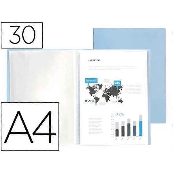 Protege-document liderpapel polypropylene flexible cover 30 fixed pockets a4 220x297mm light blue opaque