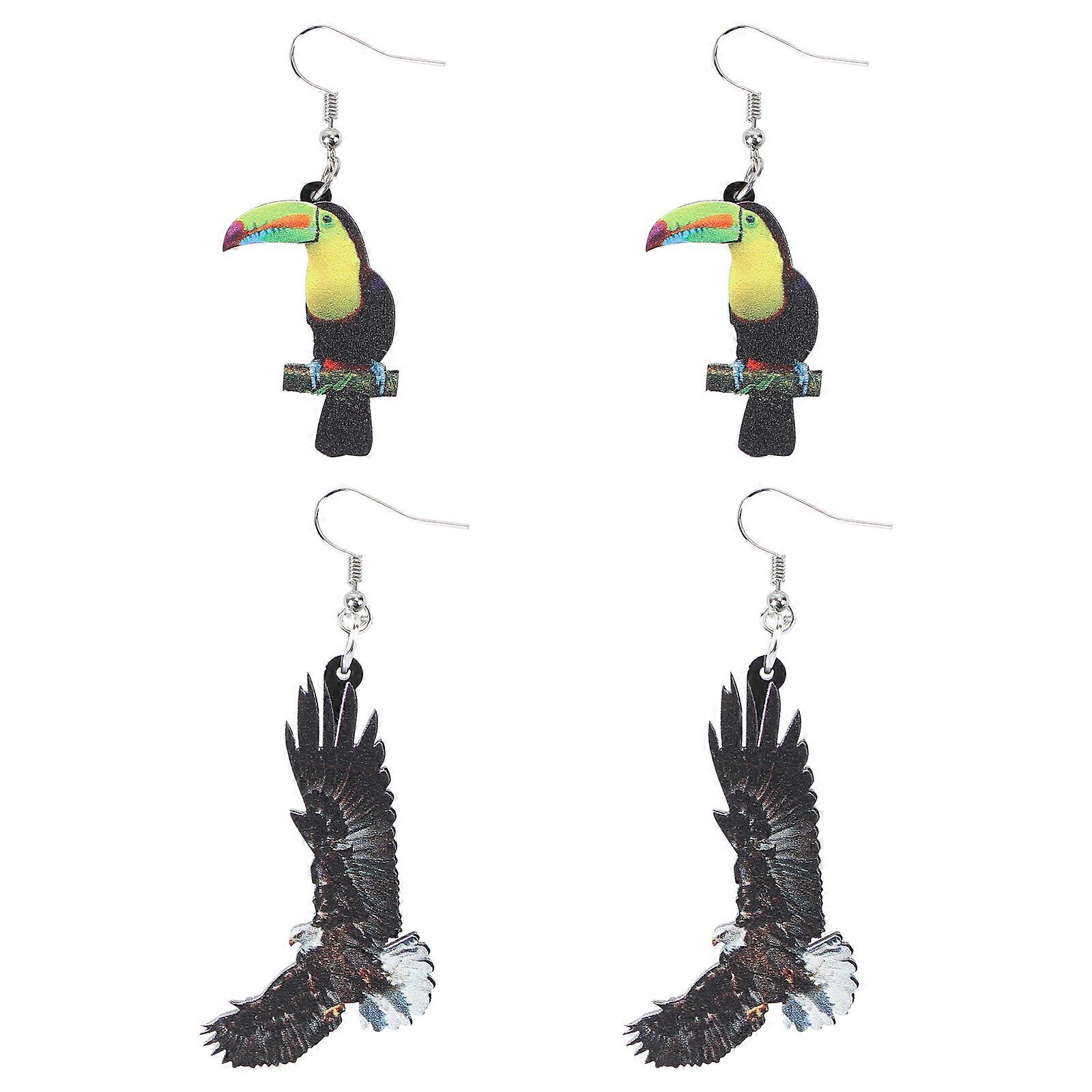 2 Pairs Fashion Bird Earrings for Girls with Durable Acrylic Material Assorted Color
