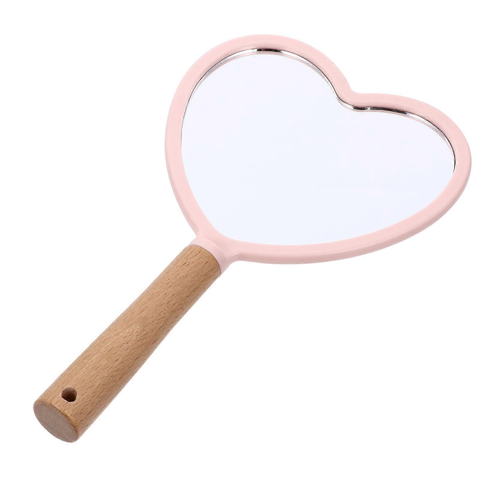 Pink Handheld Makeup Mirror with Heart Design for Travel Size ABS Material