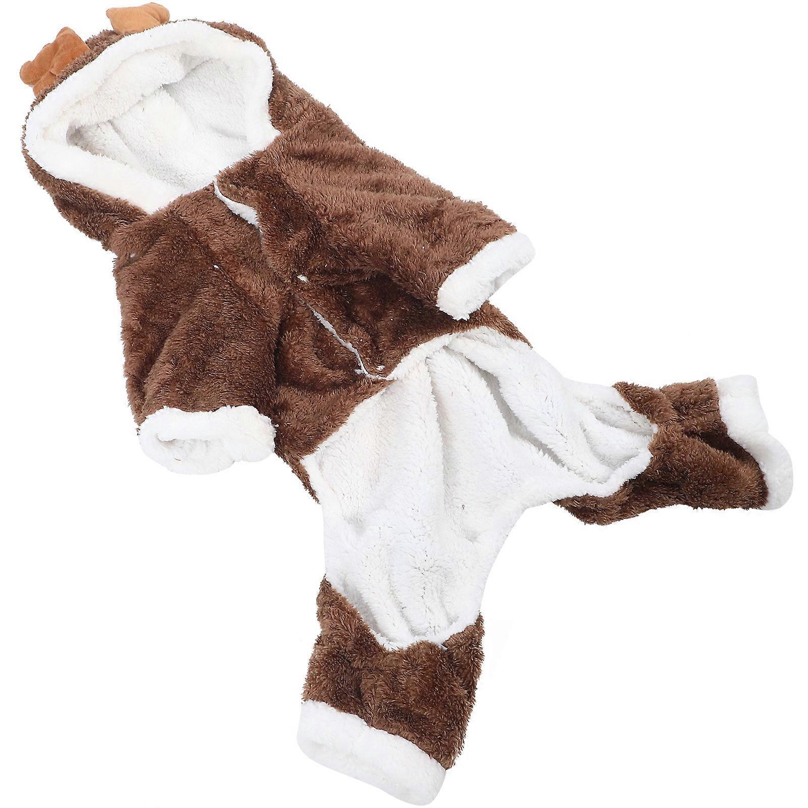 Warm Winter Coat for Dogs with Elk Design Made of Flannelette Coffee Color Size XXL
