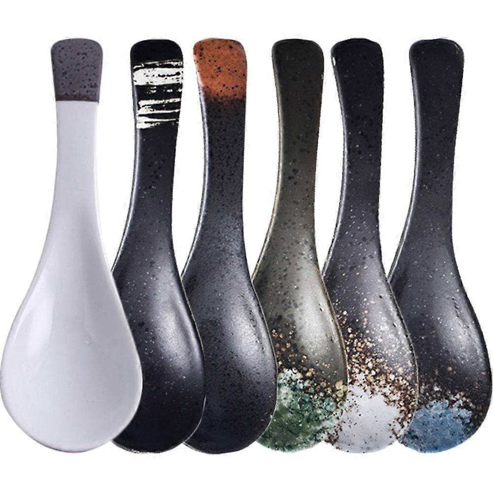 6Pcs Japanese Ceramic Soup Spoons for Eating Soup Assorted
