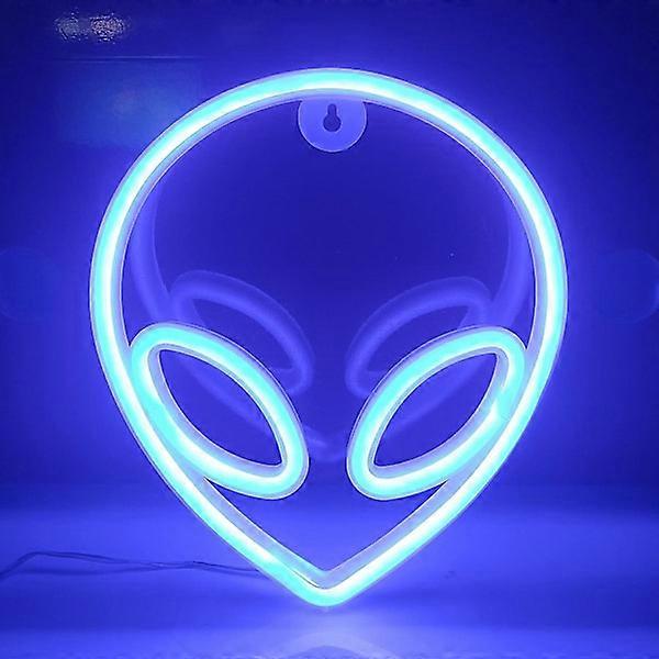 Alien Neon Sign, USB/Battery Powered Neon Light, LED Table/Wall Decor, Gift (Blue)