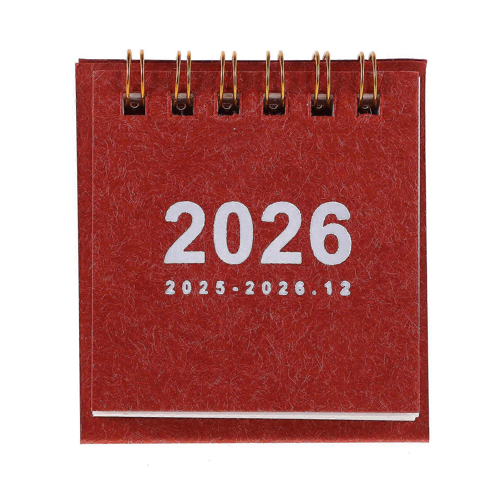 Home Calendar Rectangular Mini Desk Calendar 2026 Ideal For Home Use And Office Use 7.00X4.50X4.50CM Dark Red Appointment Scheduling 1Set