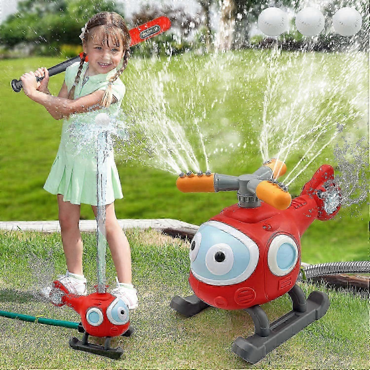 AURA 2 in 1 Water Spray Sprinklers T Ball Set for Kids and Toddlers, Backyard Spinning Airplane Sprinkler Toy Tee Ball Game, Sprays Up to 8ft High