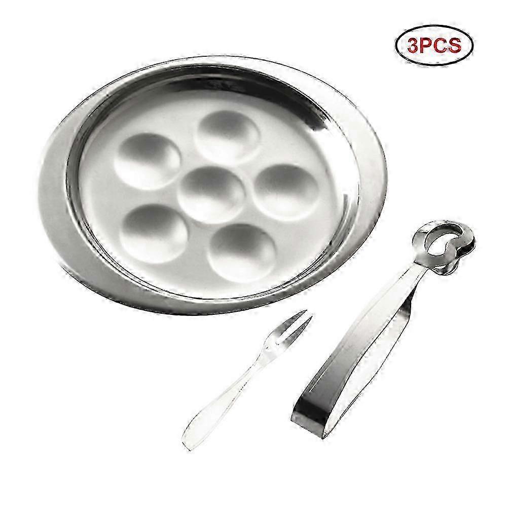 6 Compartment Snail Plate Set Stainless Steel Escargot Dish with Serving Tong and Fork