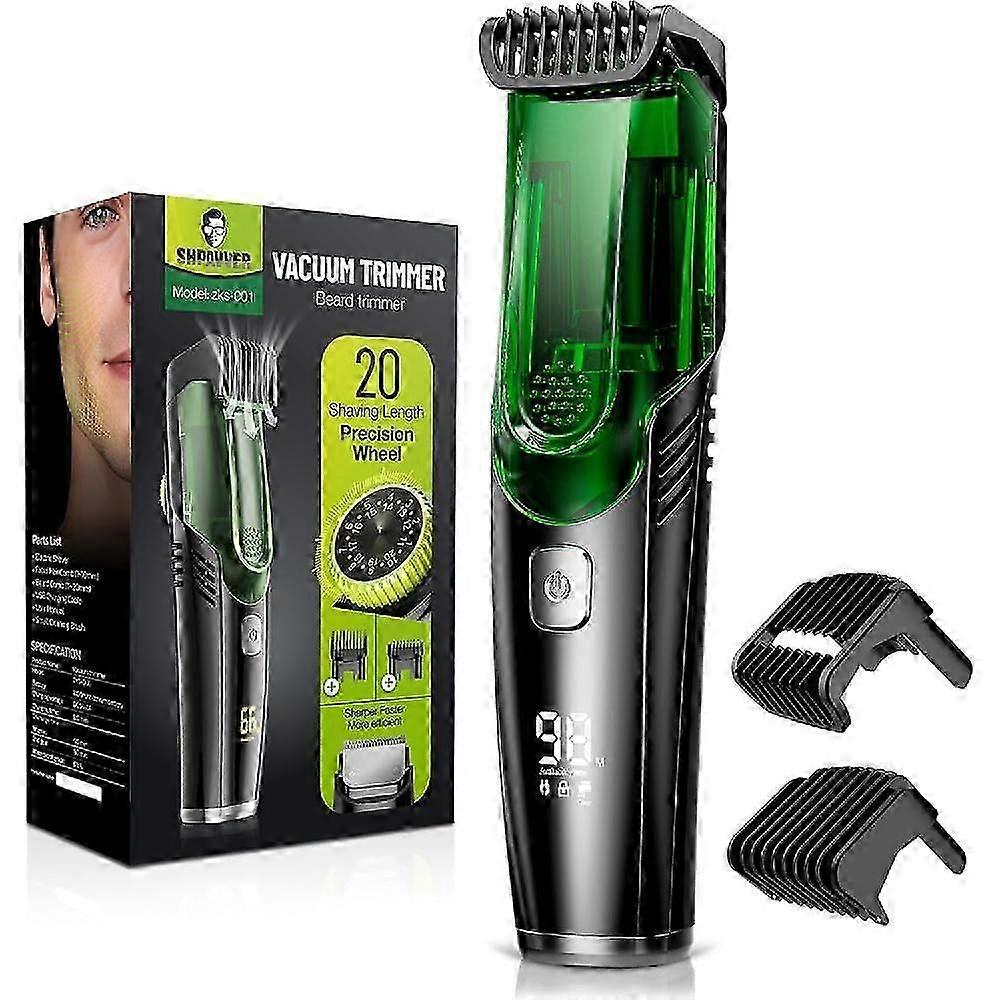 Vacuum Beard Trimmer, Rechargeable Mustache Trimmer with Adjustable Length Comb