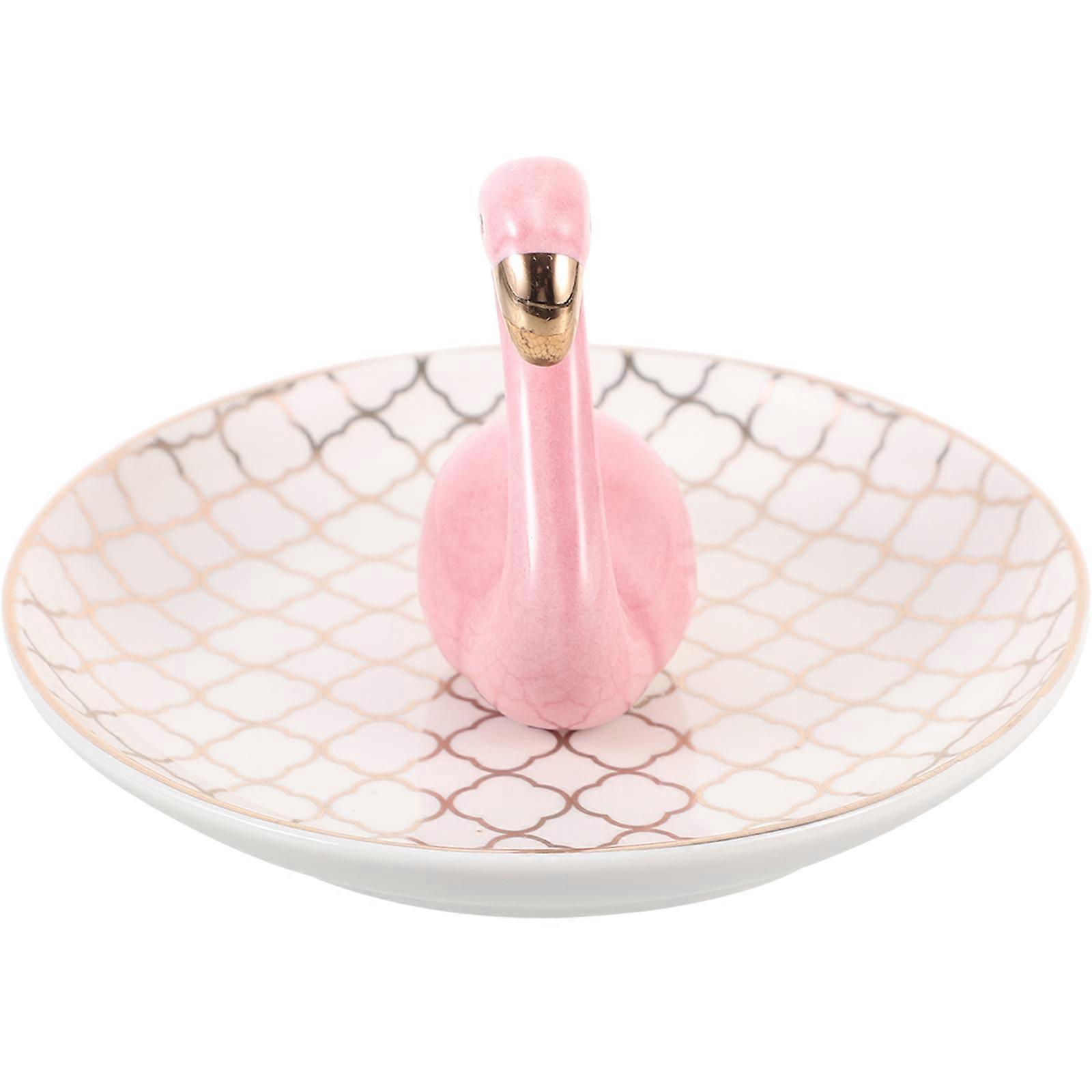 Jewelry Ceramic Storage Dish Porcelain Tray Flamingo Shape Home Decoration Design Multicolor 1Pack