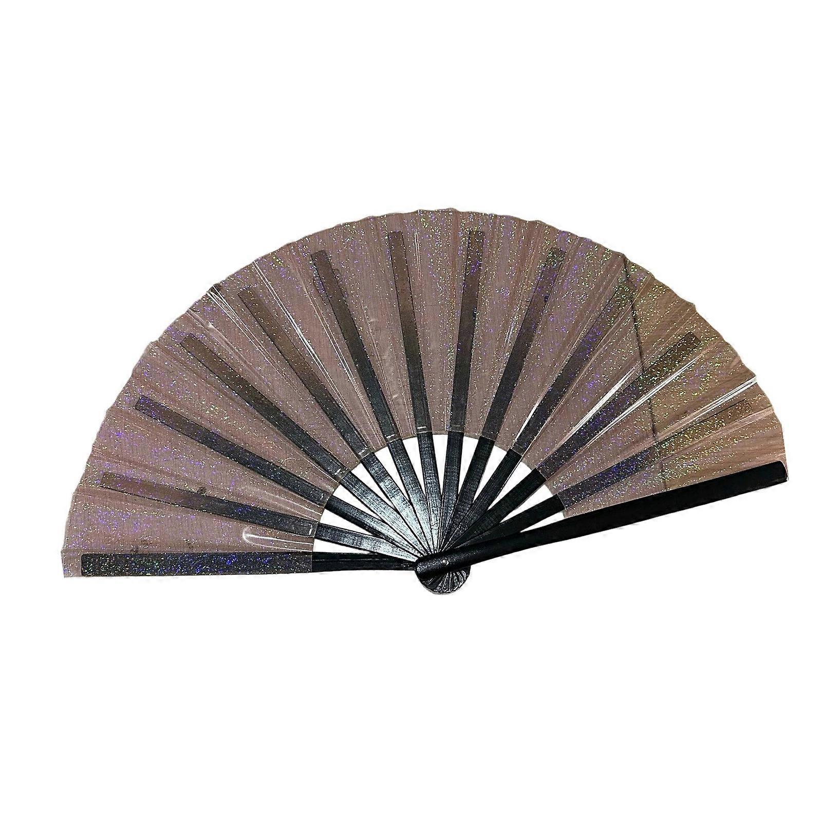 Glittering PVC Translucent Hand Fan Wood Frame Folding Handheld Fan For Stage Show Parties Lighting Raves Concerts Multicolor