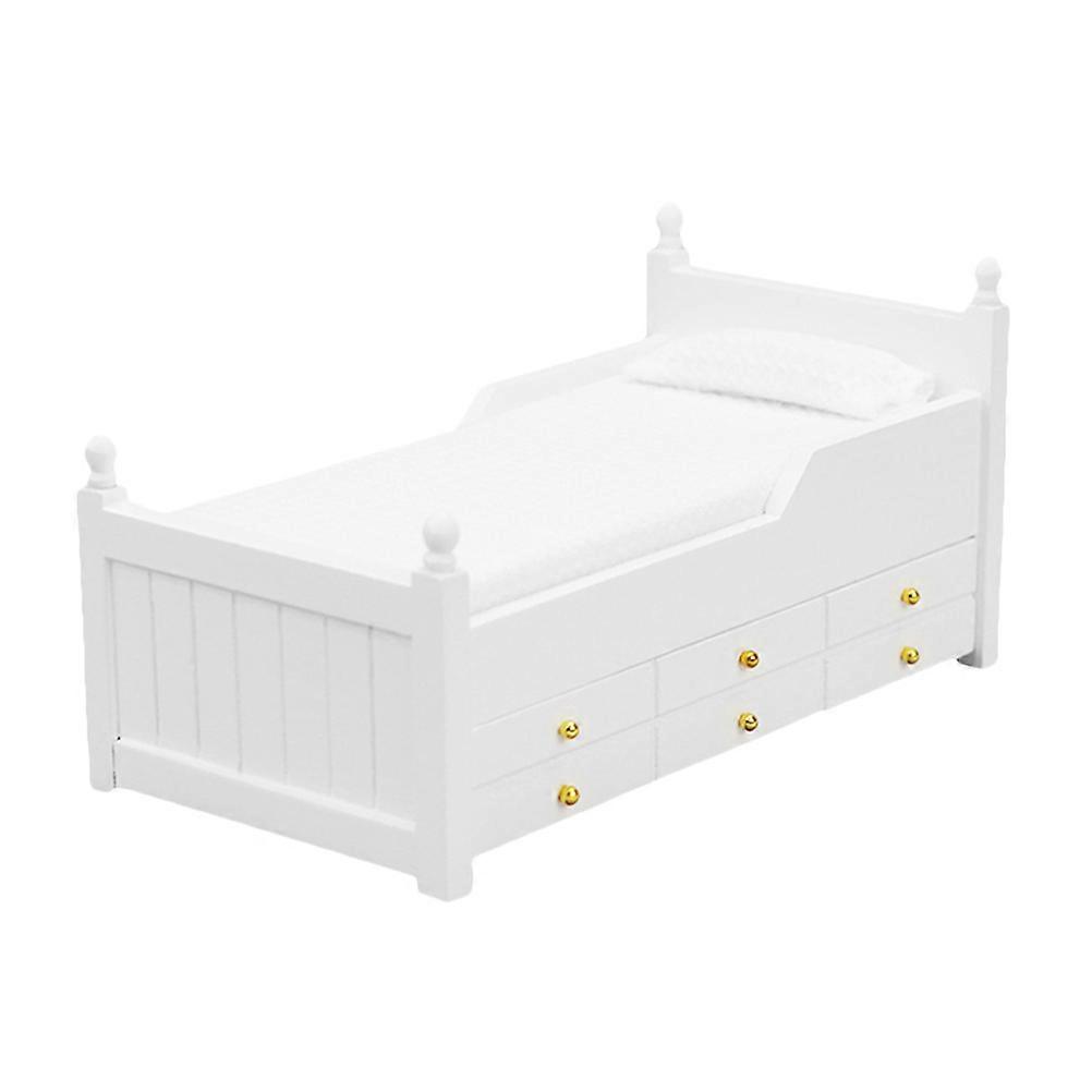 Miniature Wooden Dollhouse Bed with Drawer – Tiny Furniture Accessory for Dollhouse Scenes and Miniature Decor