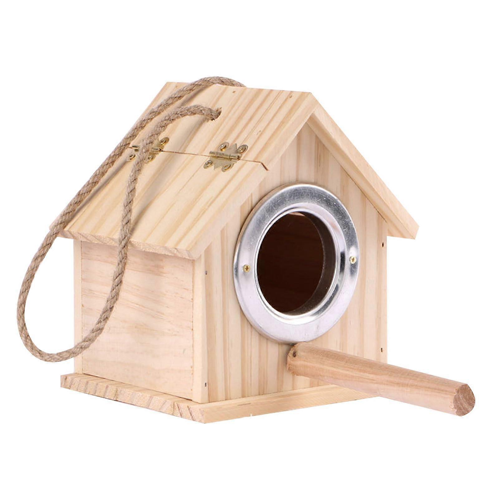Wooden Birdhouse with Perch for Budgerigars, Lovebirds, and Parrots, Nesting Box, Size: Small, Ideal Breeding Habitat