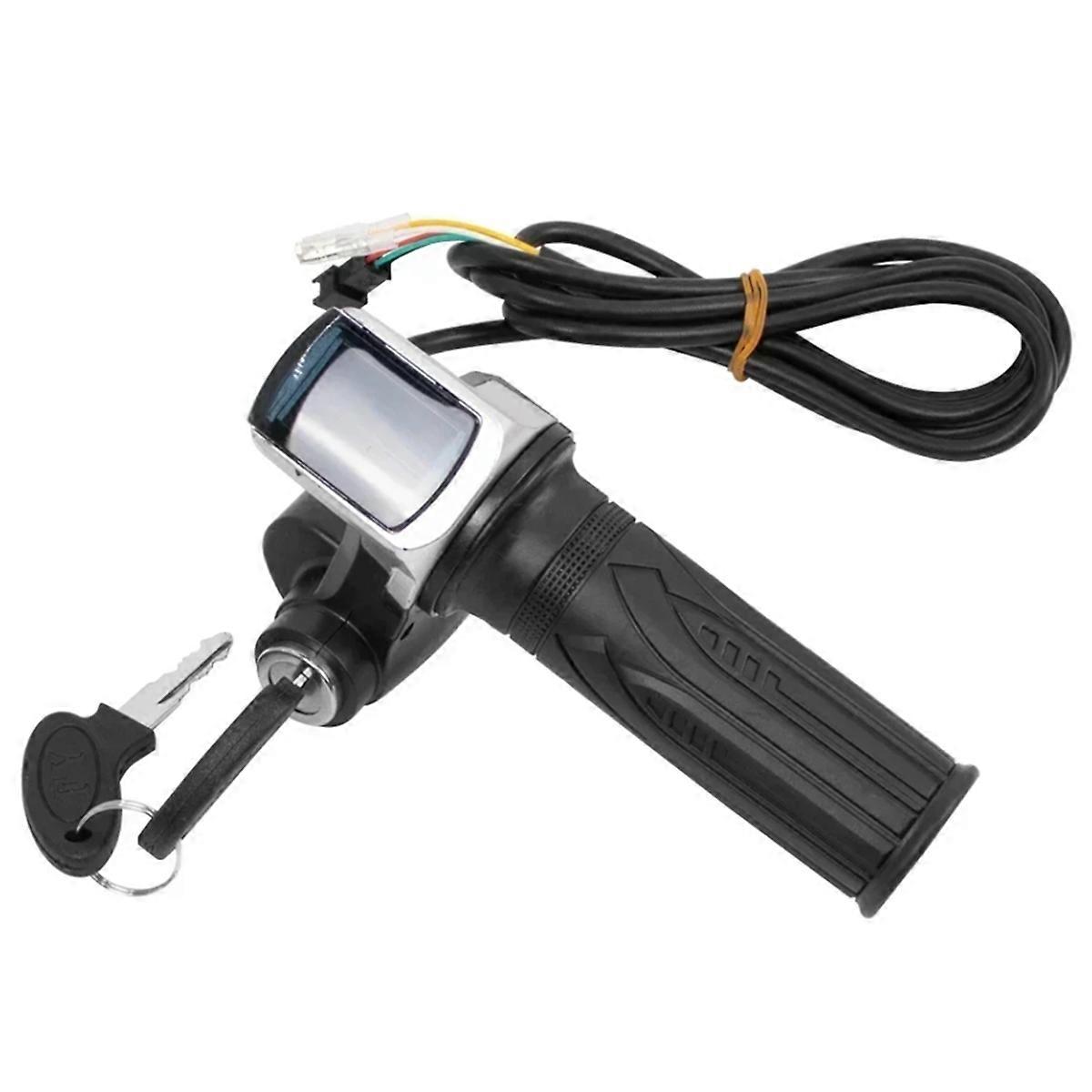 48V Throttle Grip E-Bike Handlebar with Lock Ebike Electric Bicycle Scooter Accelerator Power Indicator Key LED Display