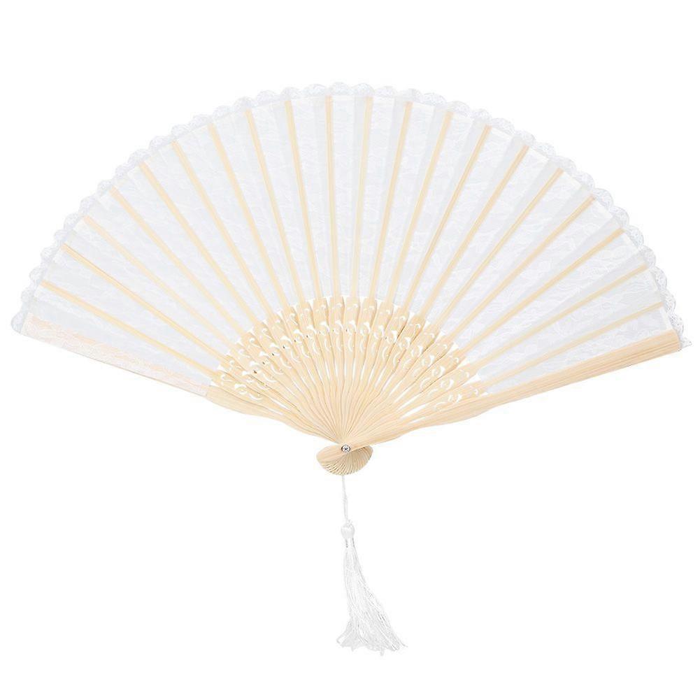 Vintage Japanese Style Lace Double-Layer Folding Hand Fan for Women Performance Gifts Party Decor Accessory White