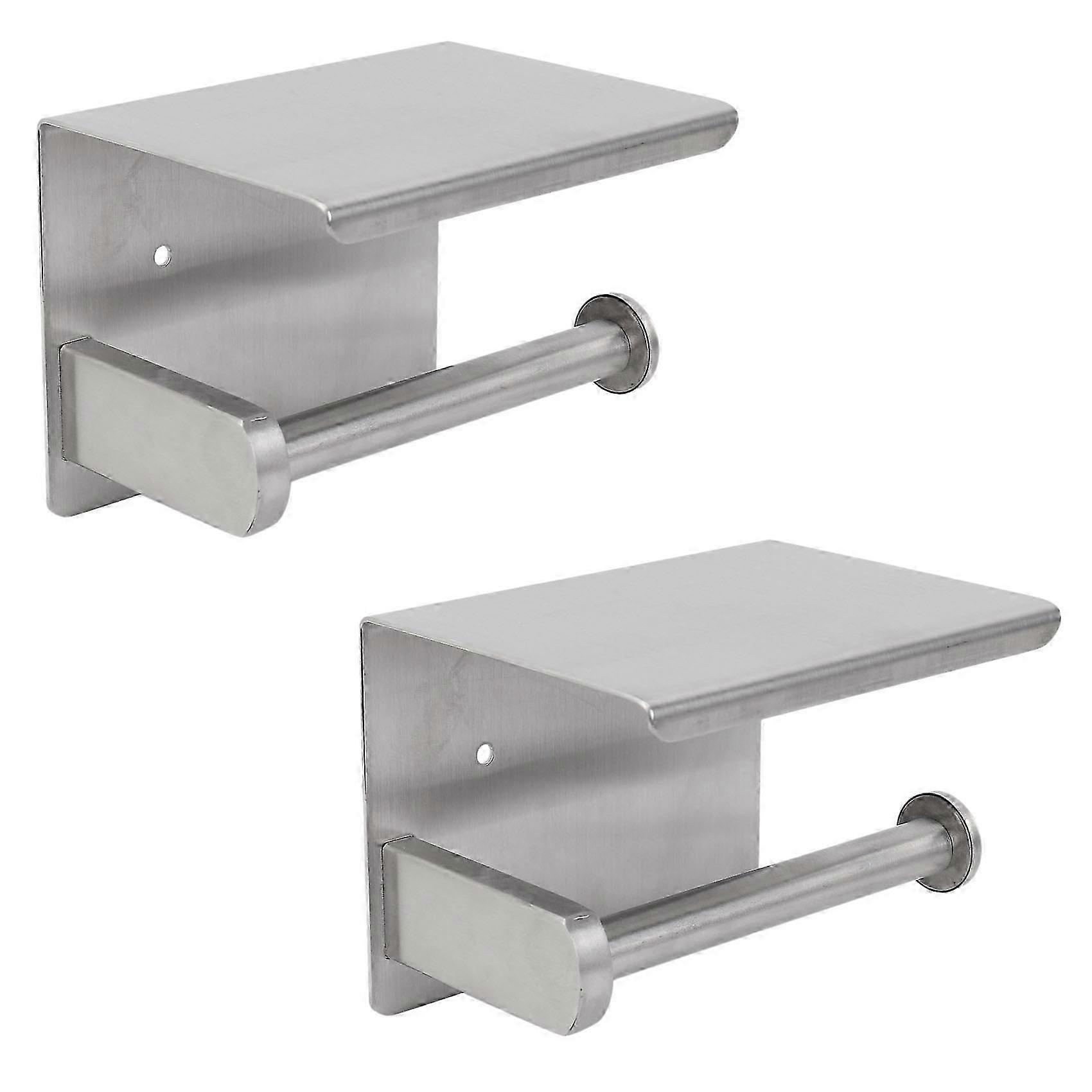 2X Self-Adhesive or Wall-Drilling Toilet Paper Holder with Mobile Phon Compatibility