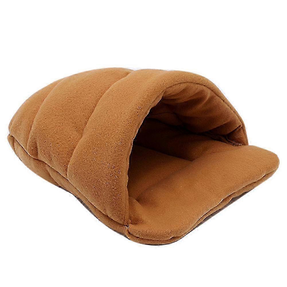 Warm and Cozy Fleece Pet Cave Bed for Small Dogs & Cats, Soft Slipper Design, Comfortable Nest in Brown, XS Size