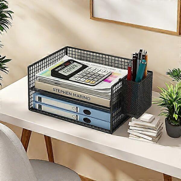 Multifunctional office desk storage box, black grid with drawers, for efficient storage of office items