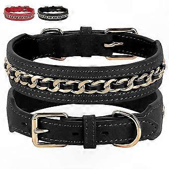 Durable Leather Dog Collars for Medium to Large Breeds with Soft-Chain Design
