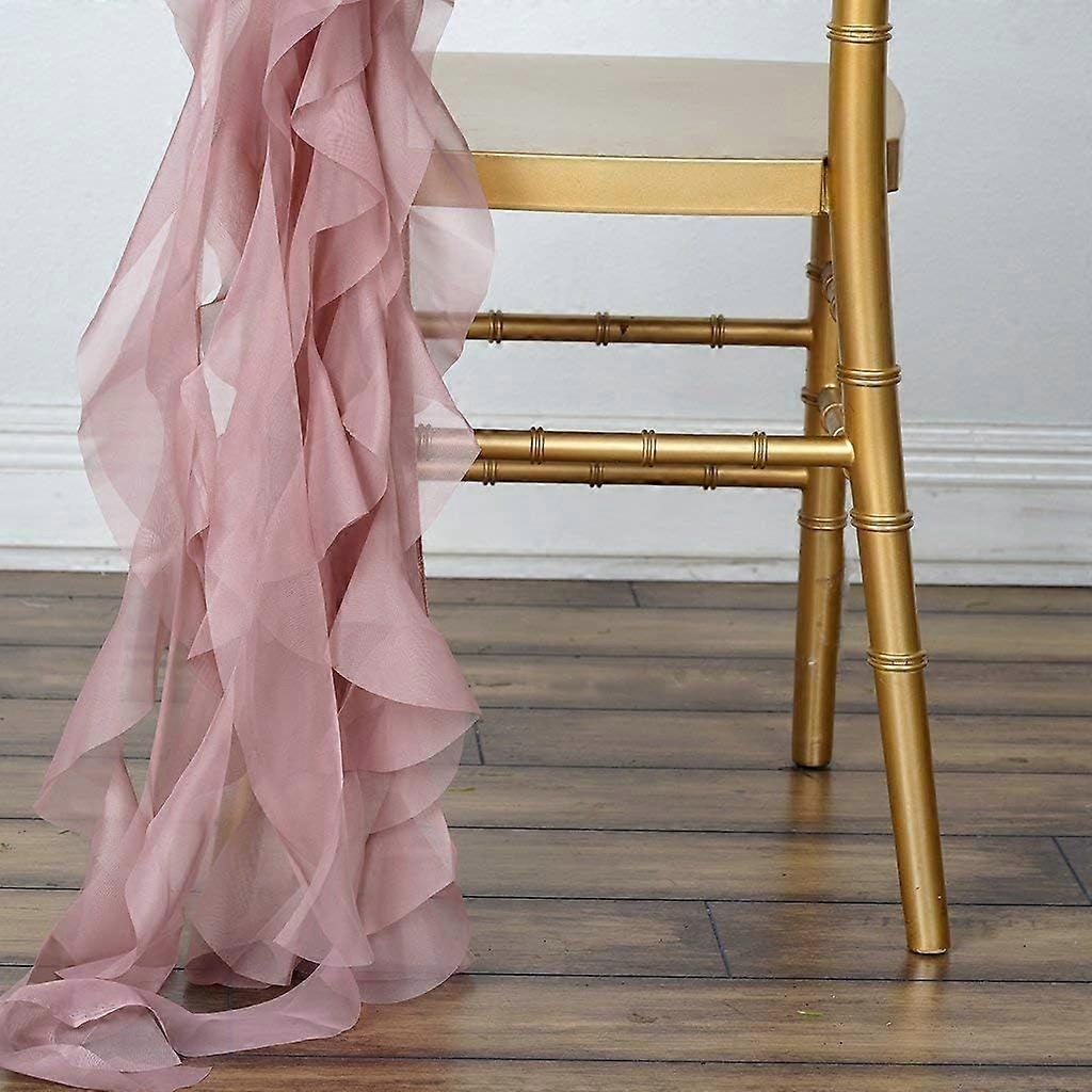 10 Dusty Rose Curly Chiffon Chair Sashes Bows Ties - Wedding Party Ceremony