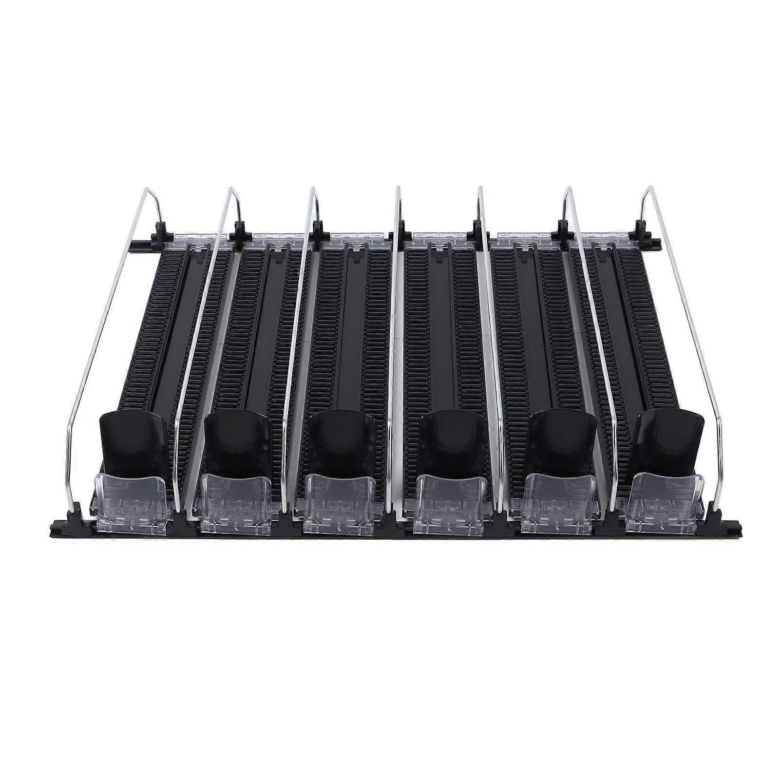 Self Pushing Drink Holder 6 Rows Adjustable Width Spring Loaded Easy Slide Large Capacity 15in Fridge Drink Dispenser Black