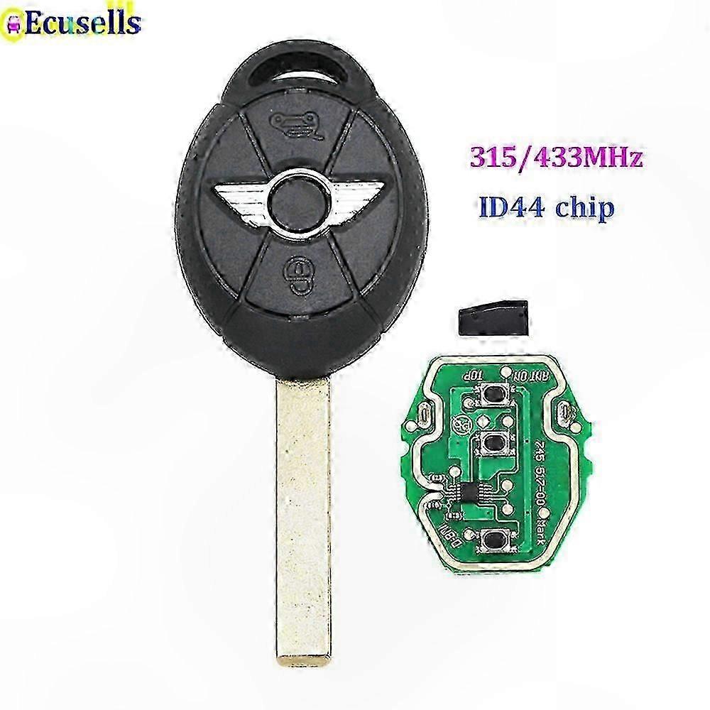 Uncut Blade Key Fob with 3 Buttons for Mini Cooper, 315MHz/433MHz ID44 Chip, Requires Programming