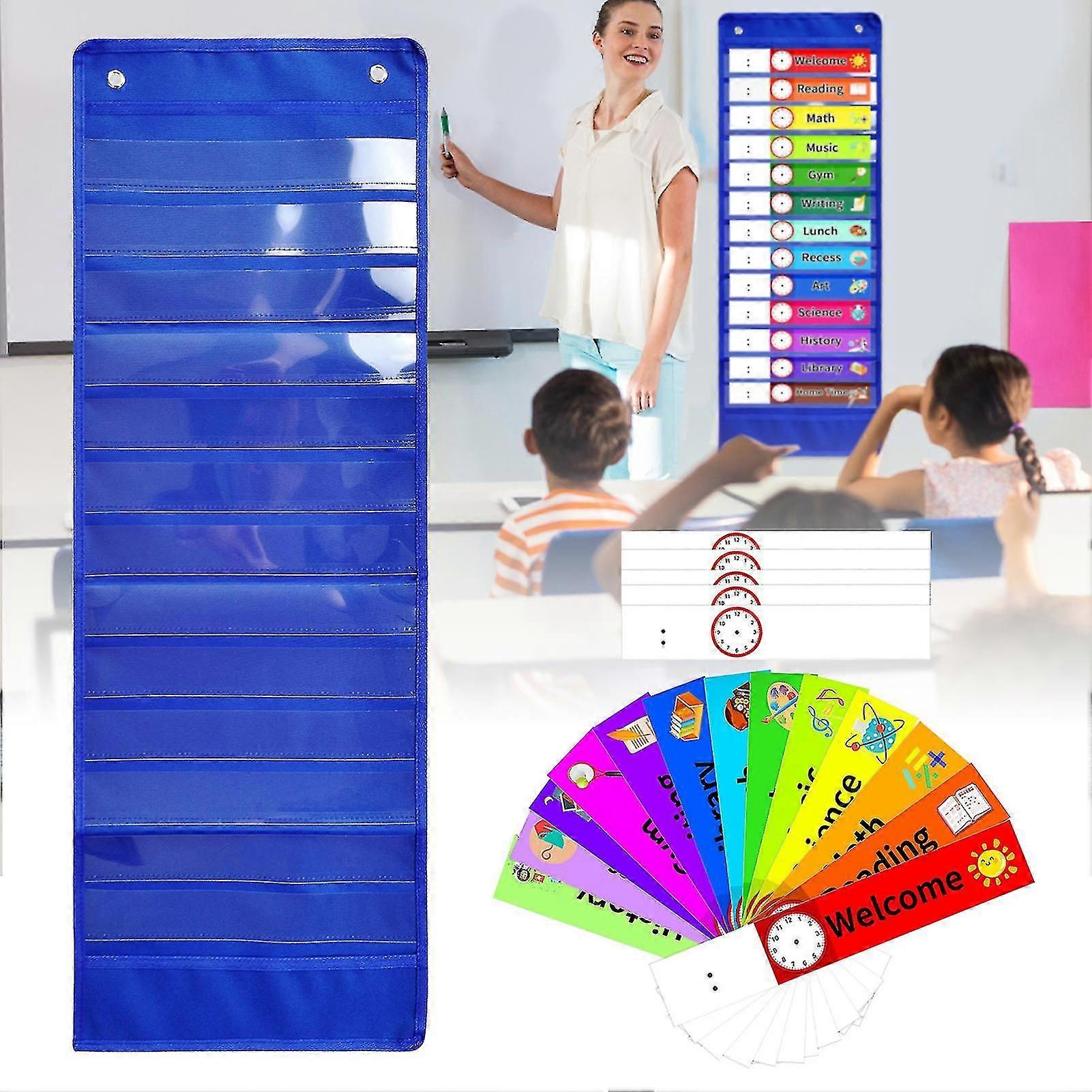 Double-Sided Reusable Daily Schedule Cards Pocket Chart for Classroom & Home