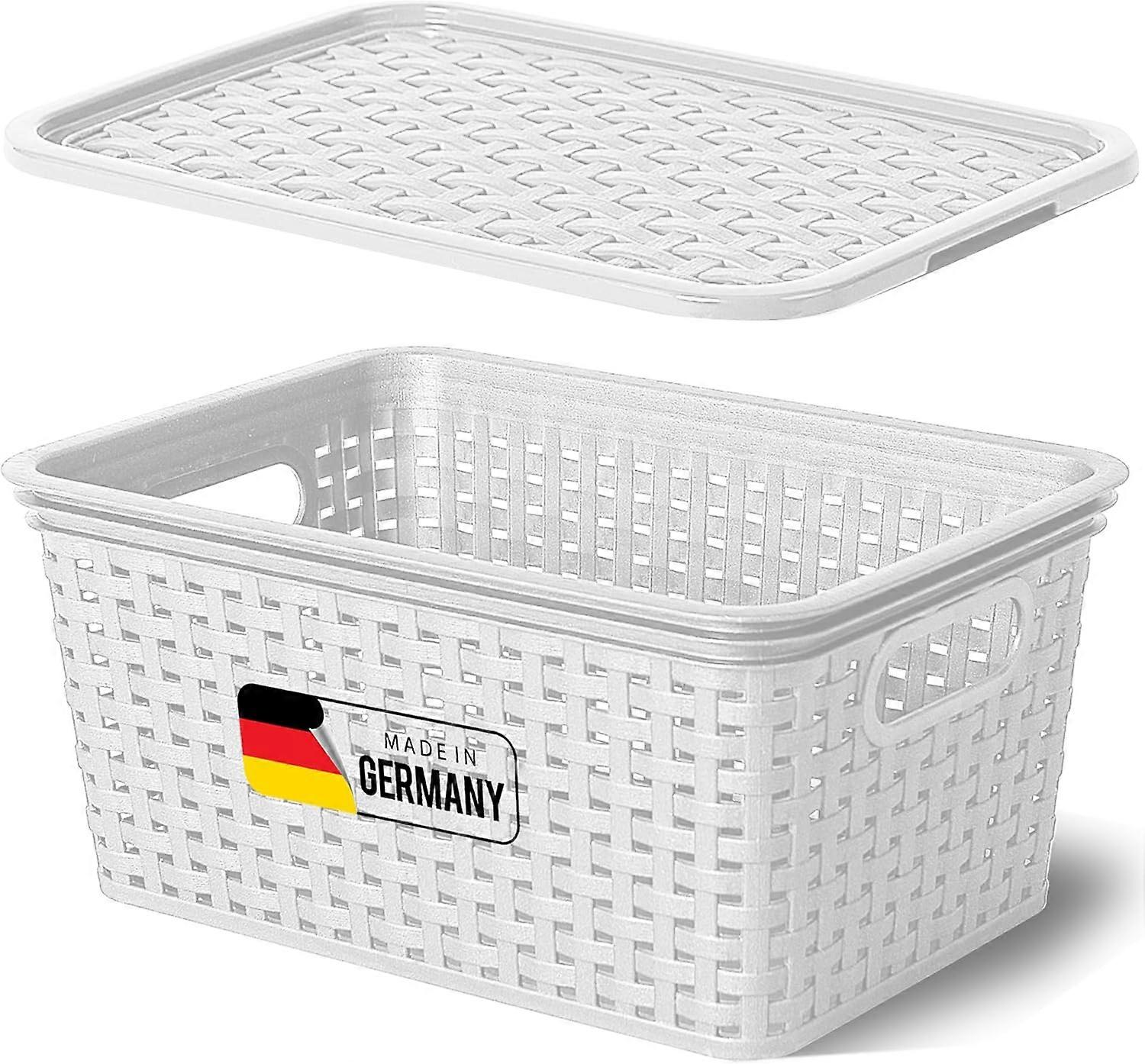 Novaliv Aufbewahrungsbox mit Deckel Klein 5L Korb Weiß in Rattan Design Lebensmittelecht Aufbewahrun