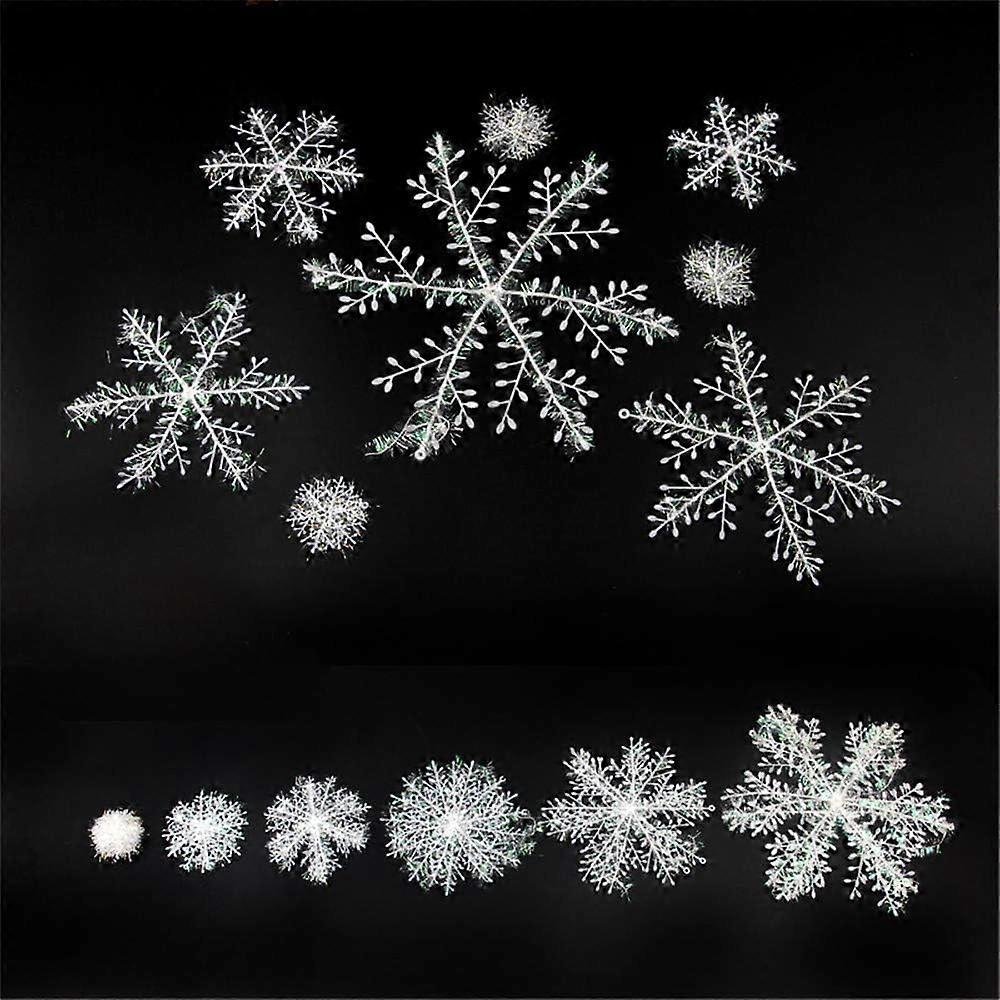 Christmas 3D Snowflake Hanging Decor, White Plastic Sparkle Snowflakes, Holes And Strings, 6 Sizes 66 Pieces, Wonderland