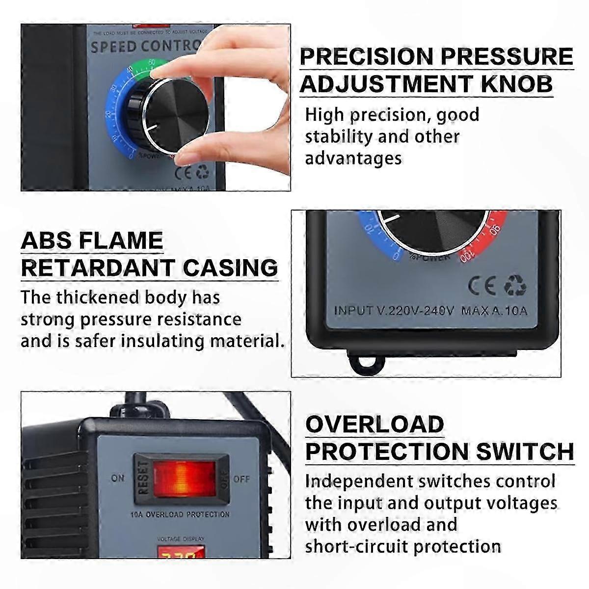 230V Speed Control Unit with EU Plug, Motor Voltage Adjustment Device