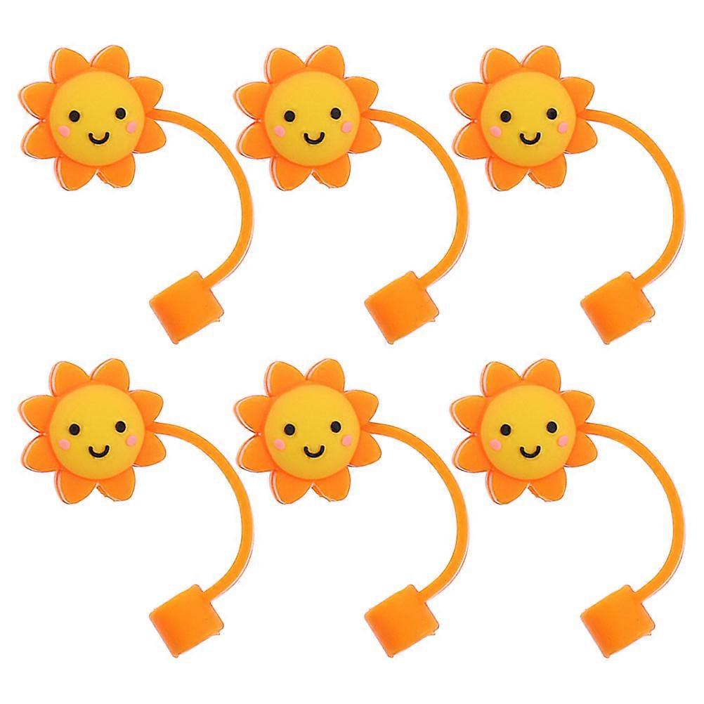 Sun Shaped Silicone Straw Stopper for Daily Use Home Office in Orange 6Pcs