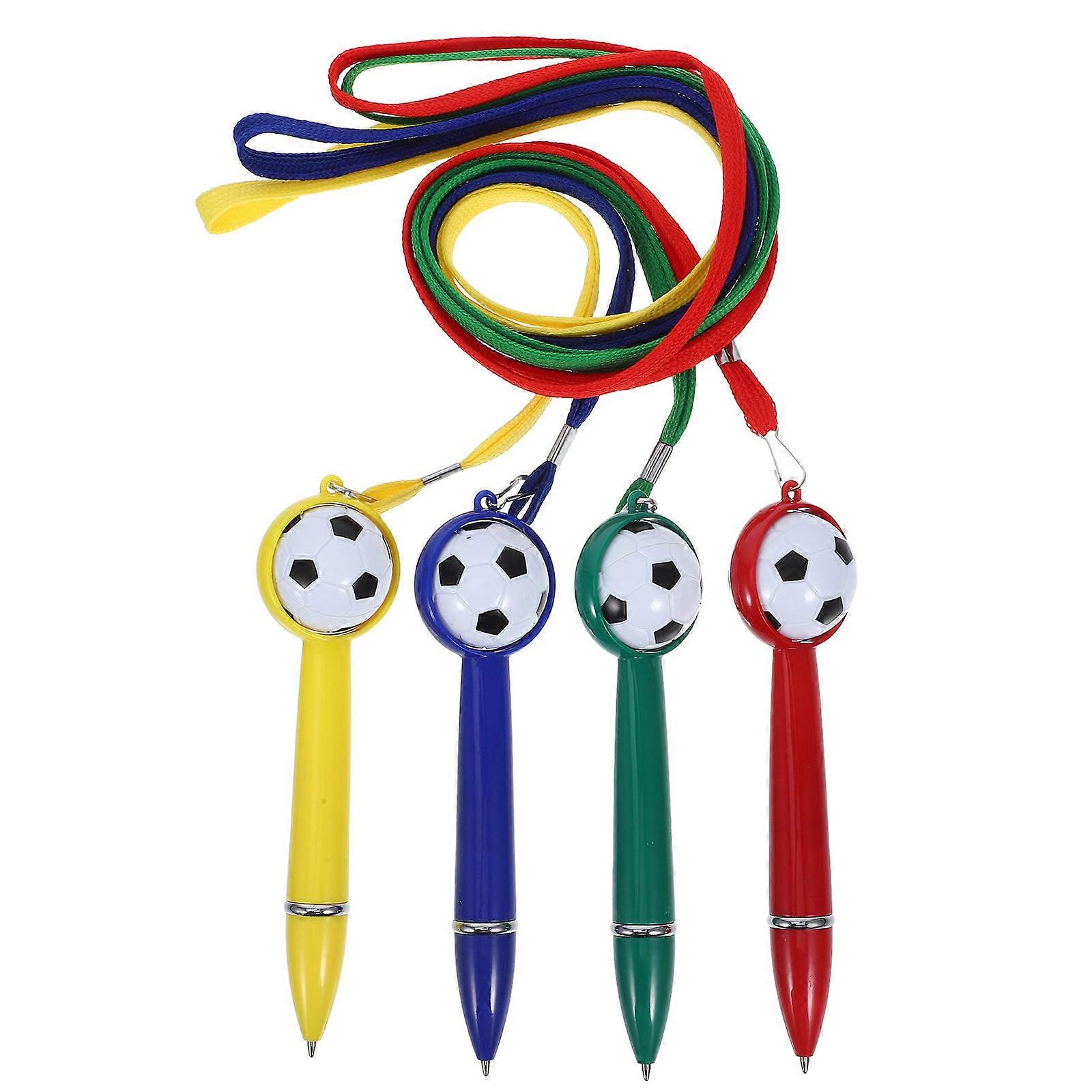 It sounds like you're referring to a product listing or description for **"4pcs Soccer Ballpoint Pens With Lanyards – Decorative Writing Pens for