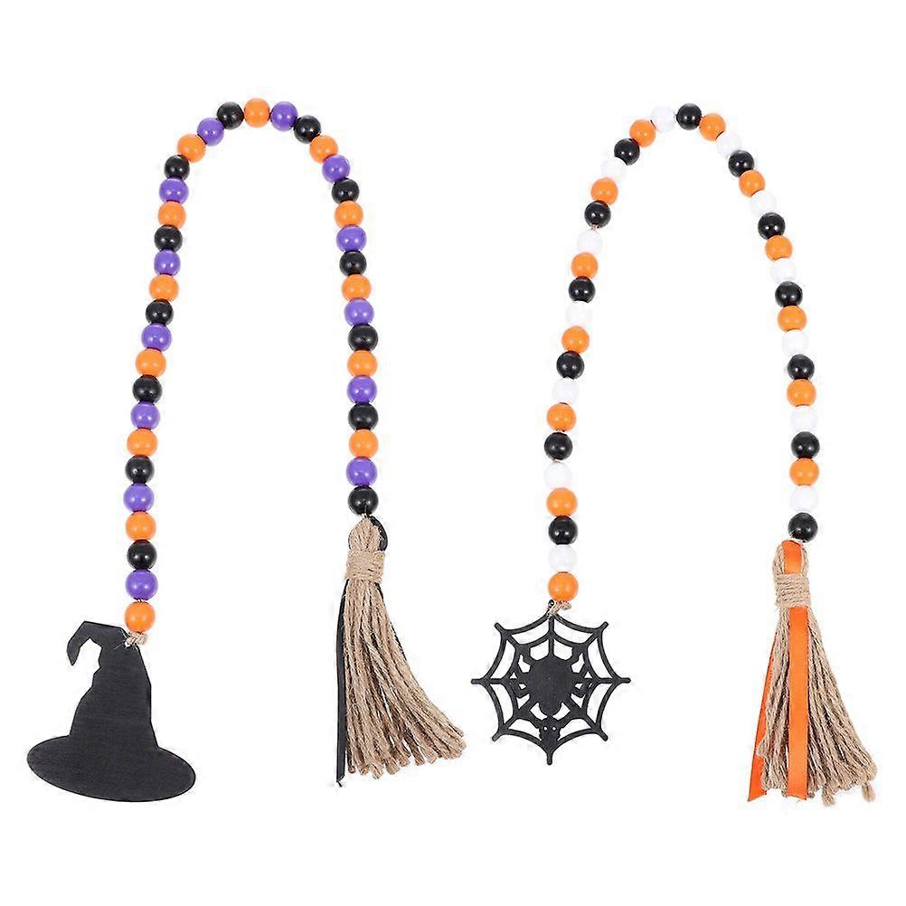 2pcs Halloween Perles en bois String Decor Perles String Ornement Perles String avec pompon