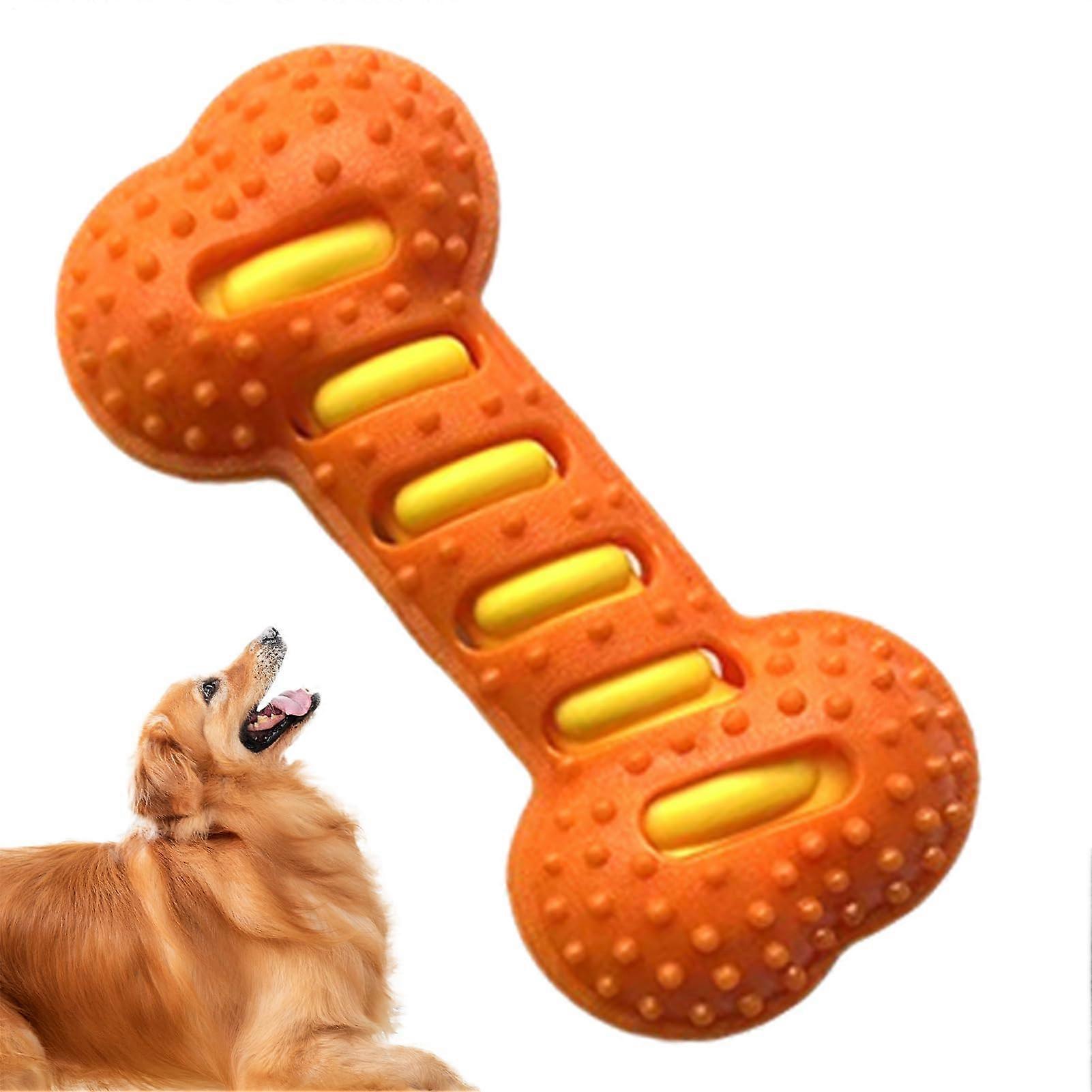 Squeaky Dog Toys for Aggressive Chewers Bone Shaped Orange Indoor Outdoor Interactive Chewing Toys