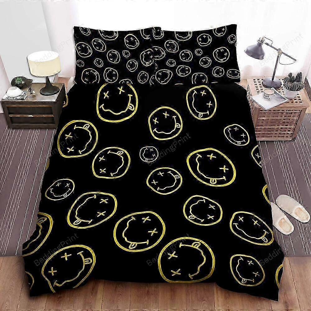 Smiley Face Pattern Duvet Cover Set with Pillowcase for Kids Bedding