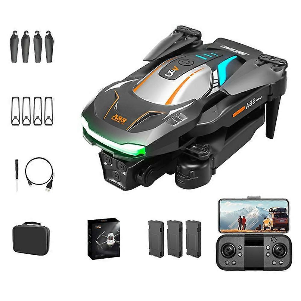A88 2.4G 4CH Foldable Drone 8K Aerial Photography HD Dual Camera Optical Flow RC Quadcopter, 3 Batte