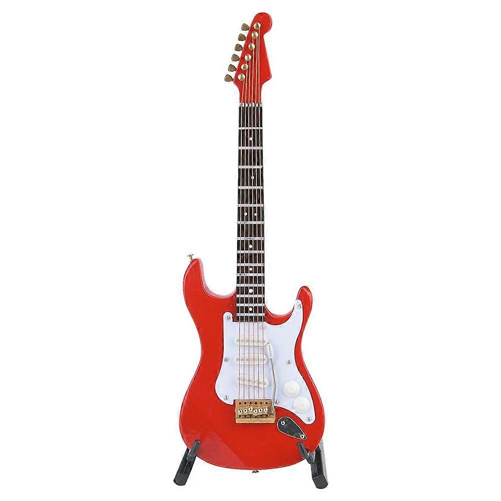 Delicate 18 cm Mini Wooden Electric Guitar Model Ornaments Collection with Stand (Red)