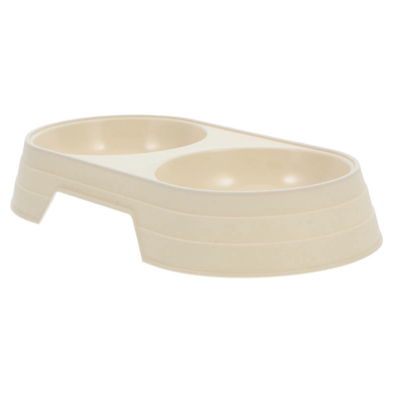 Pet Double Bowl Dog and Cat Bowl for Feeding Use Light Yellow