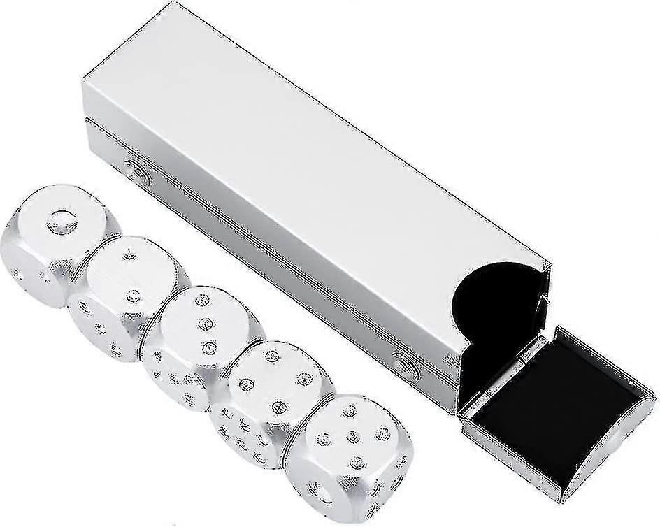 5pcs Aluminum Alloy Dice Table Game Dice Set With Storage Box (silver Rectangular Box) T-x