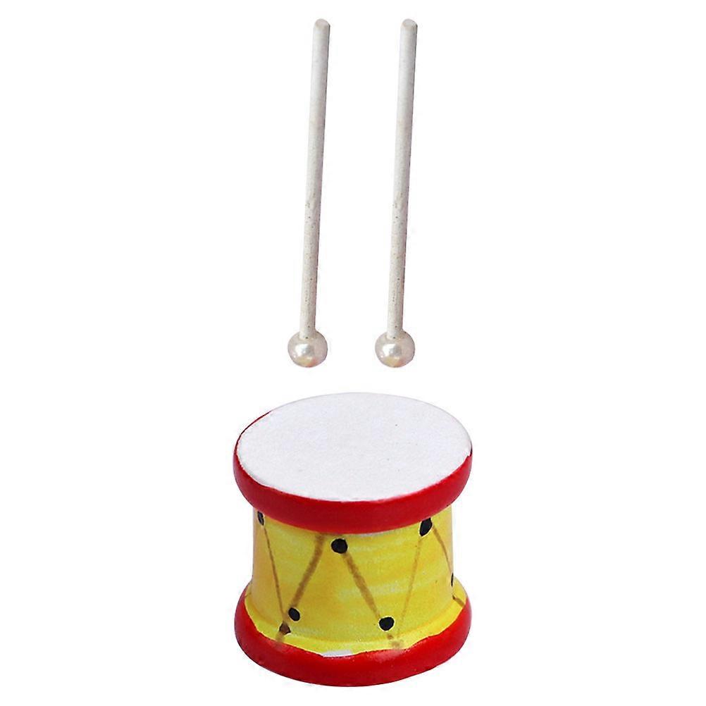 Mini Functional Instruments Drum And Drumstick For Kids Room And Mini House Yellow Miniature Decor 1 Set